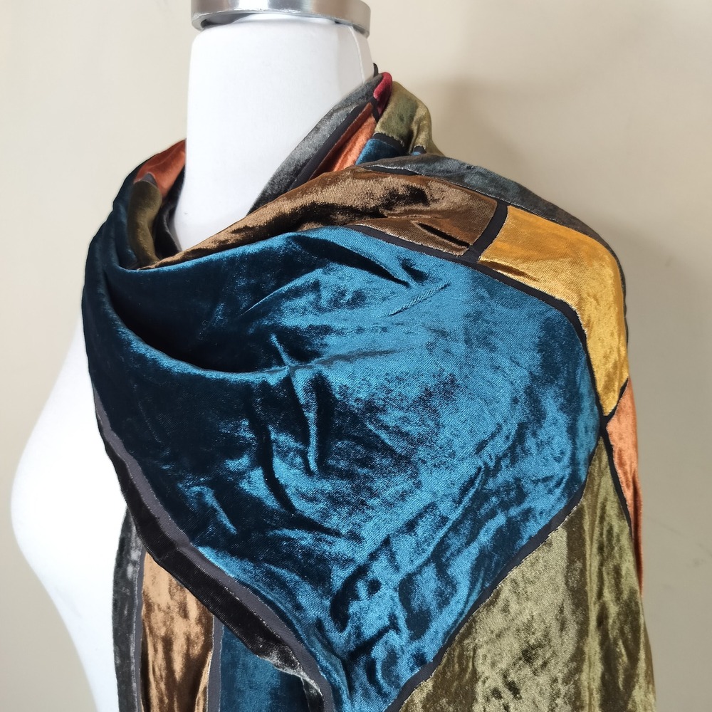 Echo Silk Blend Velvet Patchwork Scarf Jewel Tone… - image 5